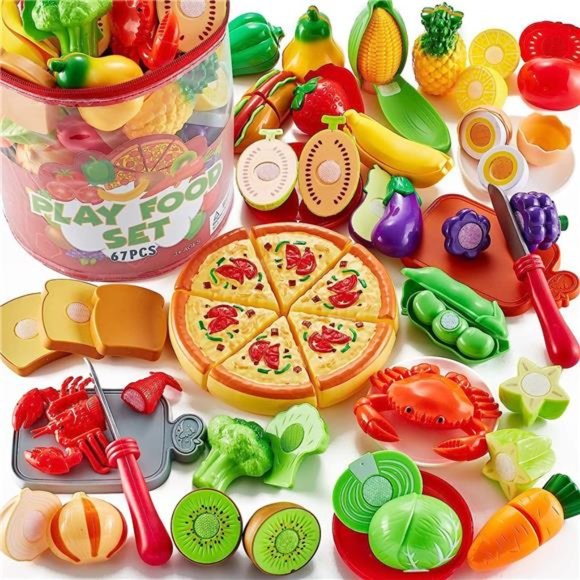 67Pc Pretend Play Food Sets for Kids Kitchen, Pizza Toy Food & Cutting Fake Food - Picture 1 of 6